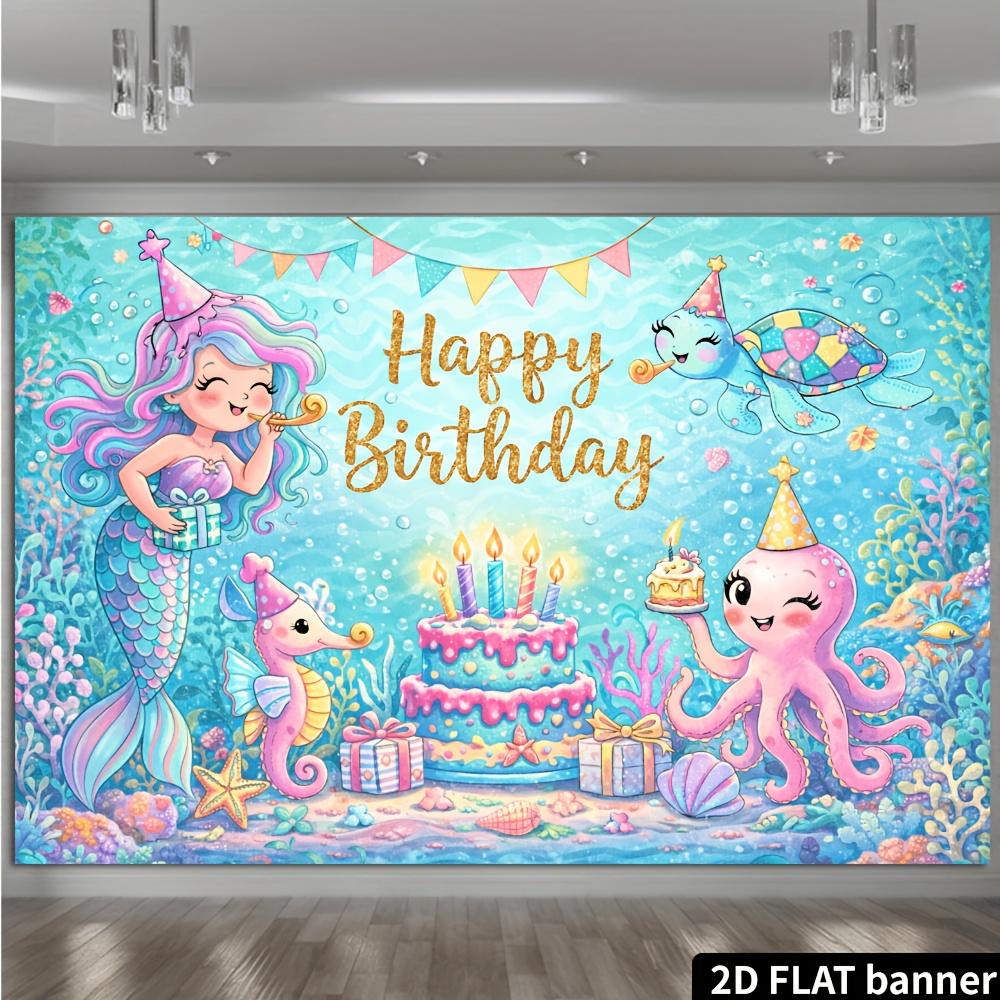 2D planar seabed-themed birthday party banner background - Mermaid birthday theme