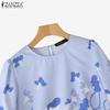 ZANZEA Women Casual Round Neck 3/4 Sleeve Loose Print Blouse