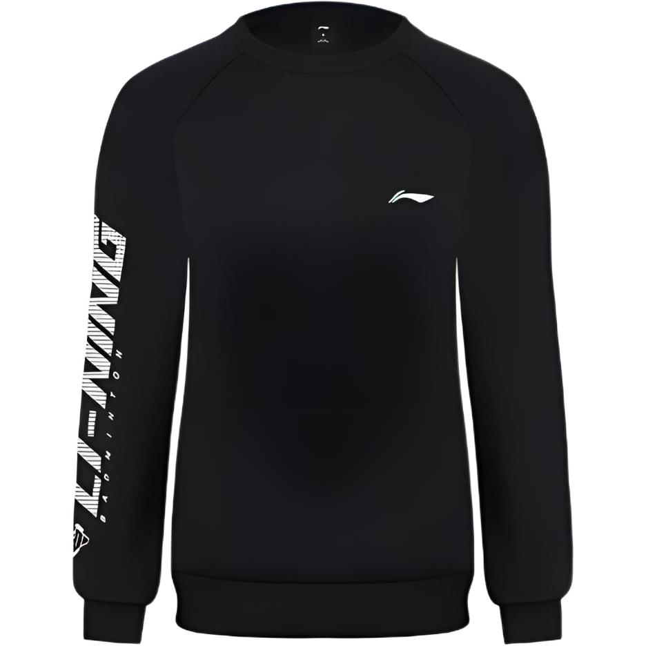 

Li Ning Badminton Series с большим логотипом, повседневный спортивный свитер с круглым вырезом и длинным рукавом, женская толстовка, черная AWDSD44-1 XS