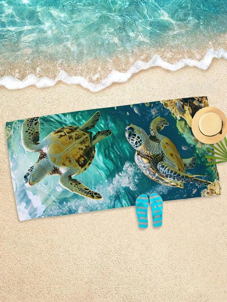 Ocean Turtle Print Beach Towel-Microfiber,Quick Drying,Highly Absorbent, Beach Choice-Coral Reef Bath Towel with Marine Organism