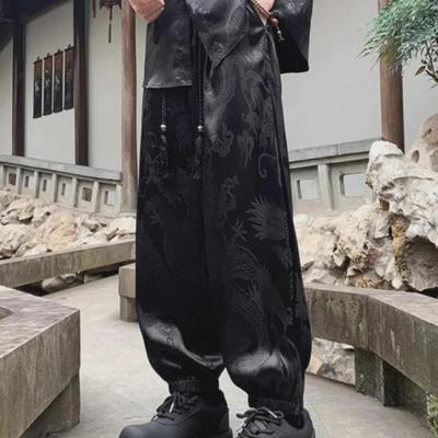 Men's Chinese Style Dragon Pattern Jacquard Ice Silk Cuffed Pants by Yohji Yamamoto