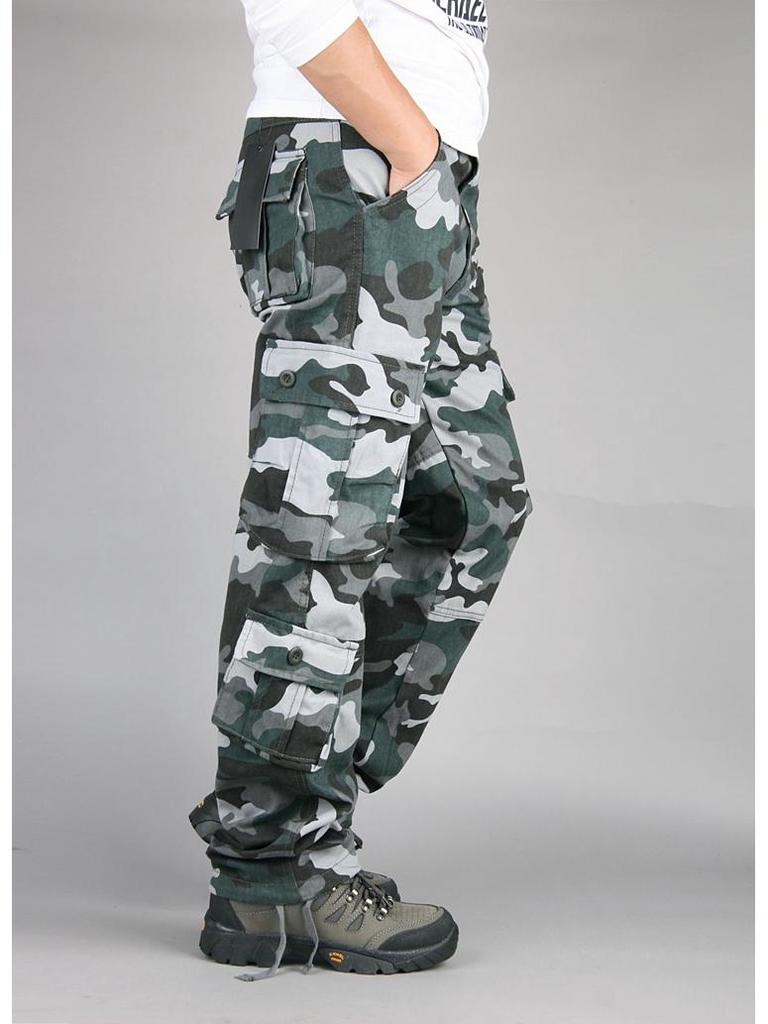 Pánské jarní/podzimní pracovní kalhoty s maskovacím vzorem a mnoha kapsami - venkovní ležérní dlouhé kalhoty