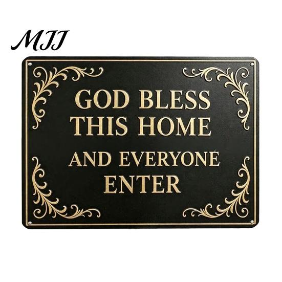 Decorative Yard Art God Bless This Home Vintage Metal Wall Sign, Iron Hanging Plaque Decor, Whimsical Ornaments Christian Blessing for Garden S
