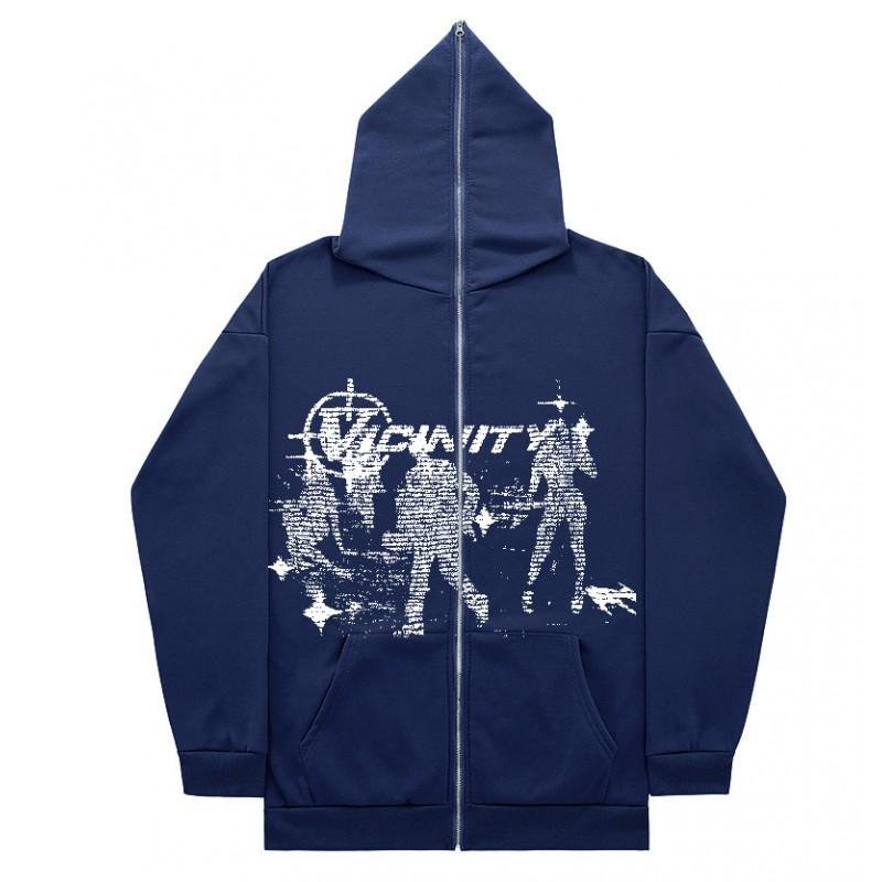 Y2K Zip-Up Hoodie Oversized Streetwear Sweatshirt With Digital Print Women
