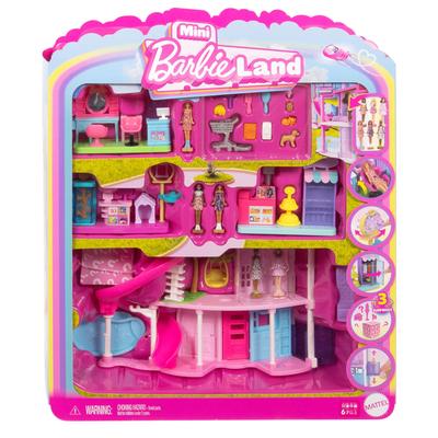 Barbie Mini Barbie Land Dream House e 3 conjuntos de brinquedos para vestir animais de estimação, micro bonecas, inclui 6 figuras, para maiores de 6 anos, rosa JGL31 (Salão de cabeleireiro, Supermercado,