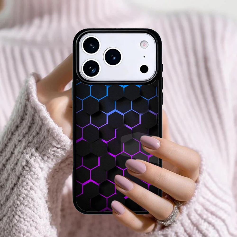 Carbon Fibre Futuristic Neon honeycomb Phone Case For Apple iPhone 17 Air 16E 15 14 Plus 13 12 11 Pro Max Mini Funda Cover