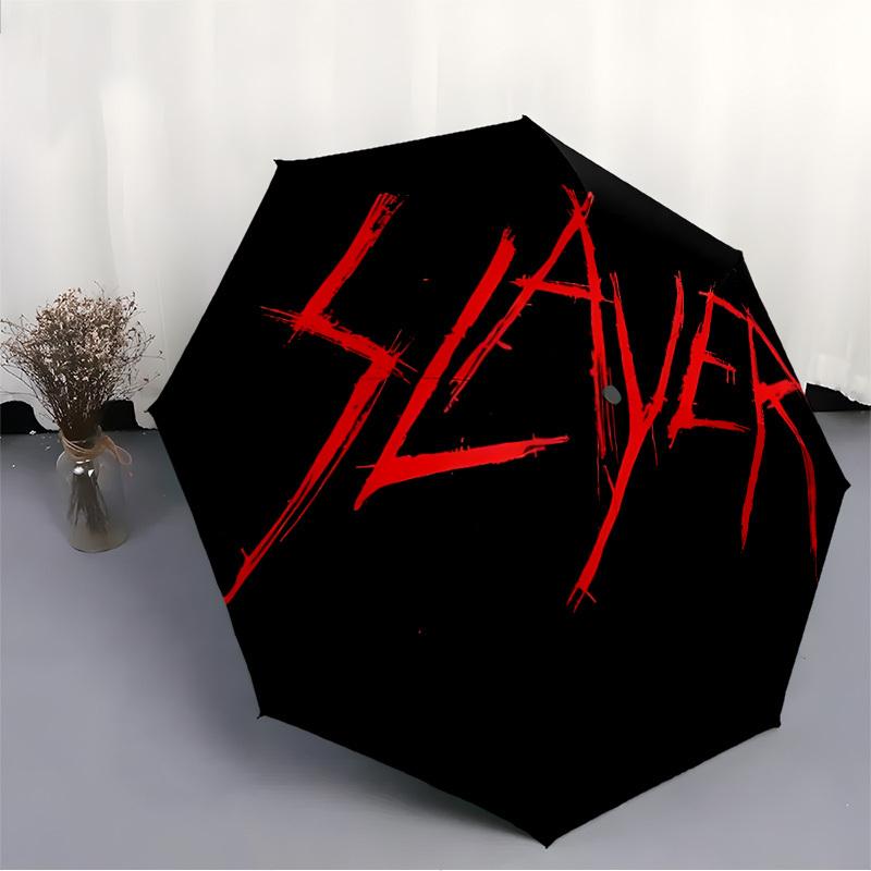 1Pz Ombrello Automatico Slayer HeavyMetal 8 Stecche Portatile Pieghevole Telaio in Ferro Nero per Esterno, Spiaggia, Viaggio, Ombrello da Spiaggia 0905173