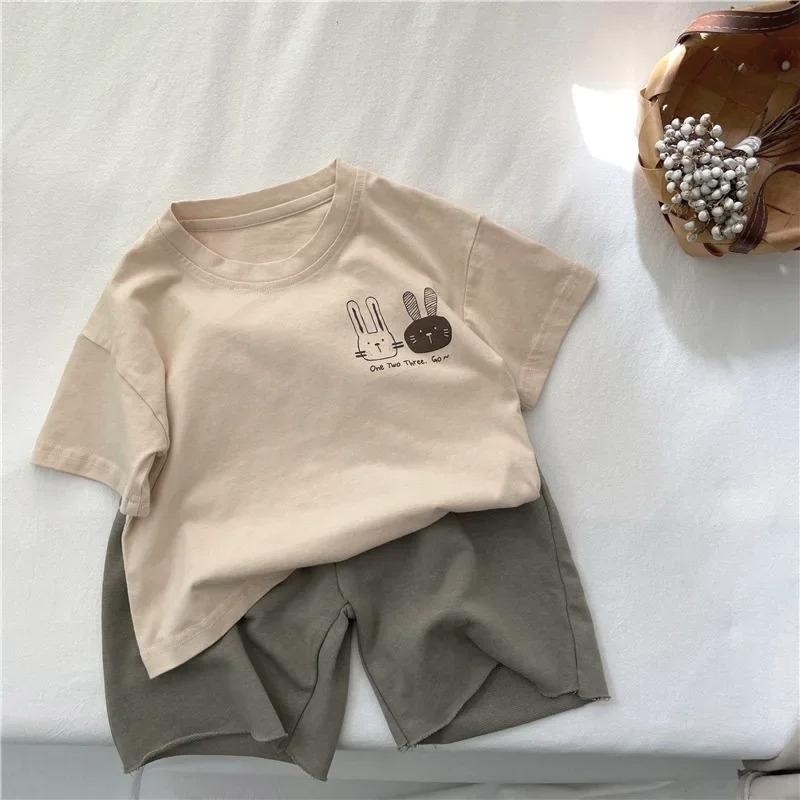 Summer New Arrivals Children's Short Sleeve T-shirts Pure Cotton 2-7Y Cartoon Bunny T Shirt Boys and Girls Looe Casual Tops