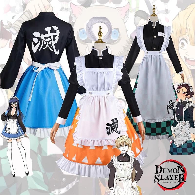 Demon Slayer Agatsuma Zen'itsu Maid Uniform Outfit Cosplay Costume Fancy Dress Party