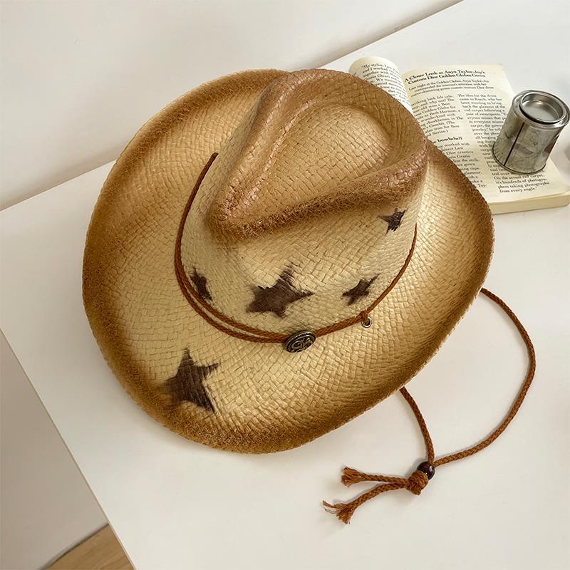 Summer Western Cowboy Hat Women's Sunscreen Hat Sweet Cool Wind Straw Hat Big Eaves Beach Seaside Spice Girl Sun Hat