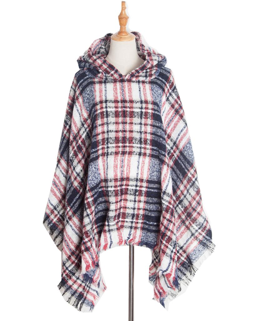 Nuovo pullover spinato primaverile e autunnale con cappello a quadri, mantello e scialle