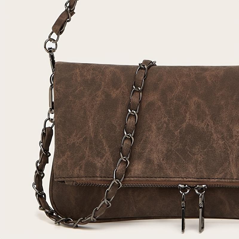 Retro-style Women's Chain Shoulder Bag with Detachable Shoulder Strap, PU Material Bag with Zipper Opening and Closing
