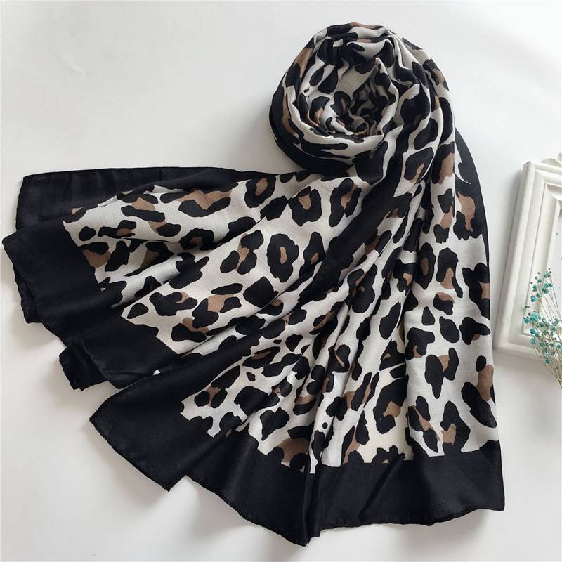 Femme Double Bordure Guépard imprimé cou Wrap Tête Écharpe Femme Double Bordure Guépard imprimé cou Wrap Tête Écharpe