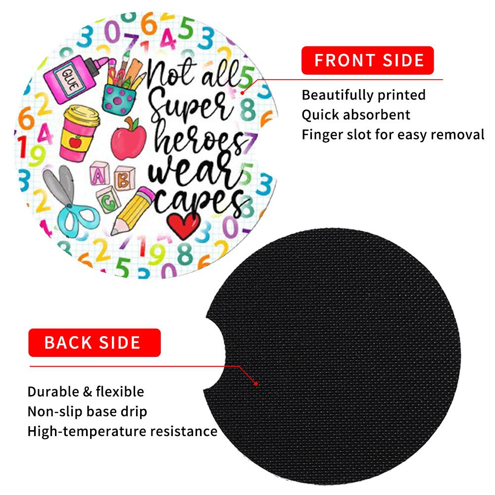 2PCS Car Cup Coasters Universal PU Leather Anti-Slip Heatproof Drink Pads Teacher Student Back to School Season Gift