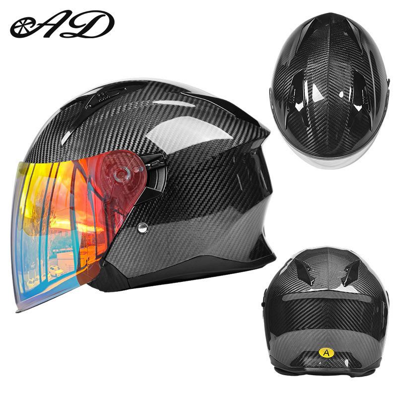 AD Carbon Fiber Three-Quarter Motorcycle Helmet - All-Season Safety for Scooter & Cruiser Riders