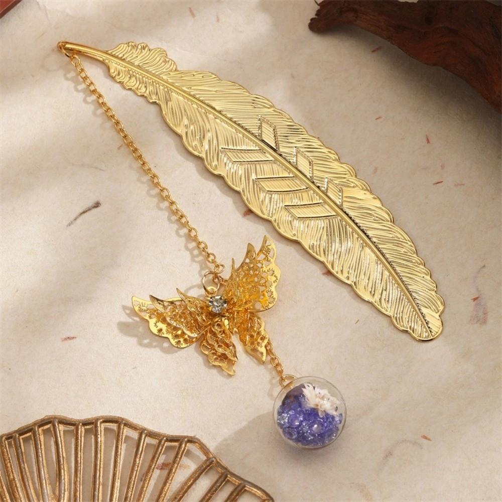 Multi-Color Feather Bookmark Zinc Zinc Alloy Chinese Style Page Marker Eternal Flower Bookmark  Birthday Gift