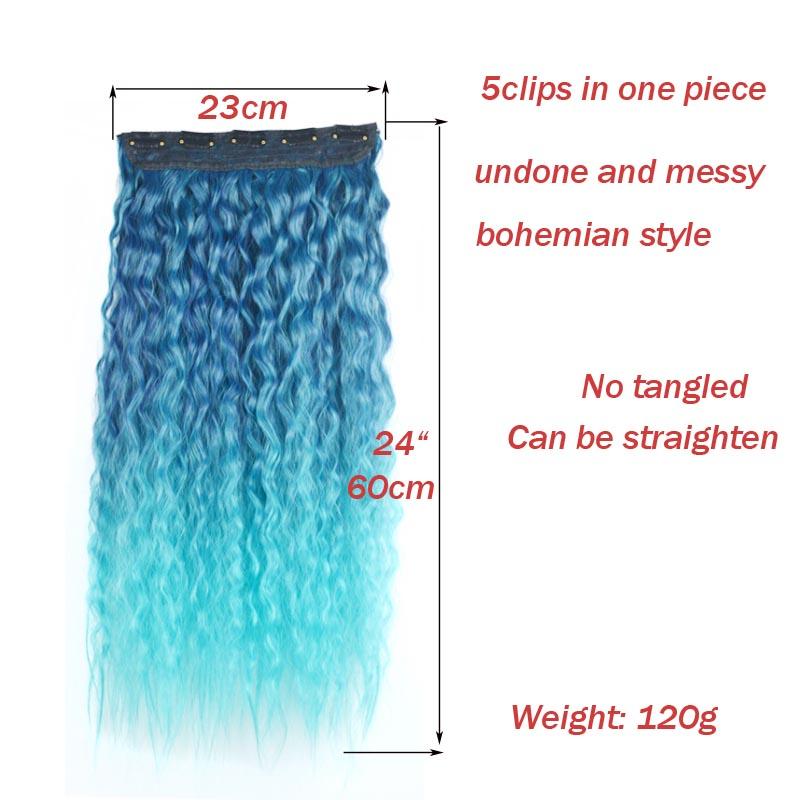 Kinky Curly Hair Clip In Hair Extension One Piece With 5Clips Colorful Ombre Color Cosplay Hairpieces