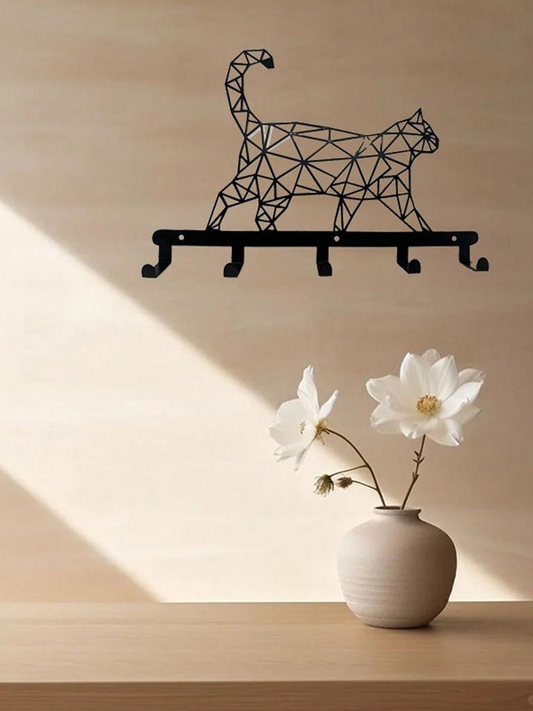 Black Cat Wall Hook, Metal Key Holder for Home Entryway & Bedroom, Cute Iron Decor Gift for Cat Lovers