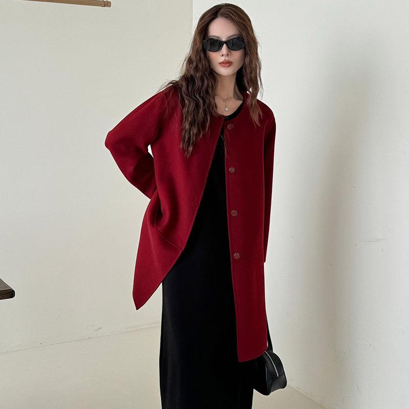 ] Niche Design Scarf Can Be Removed and Worn Twice, Double-sided Cashmere Coat, Women's Autumn and Winter Wool Coat