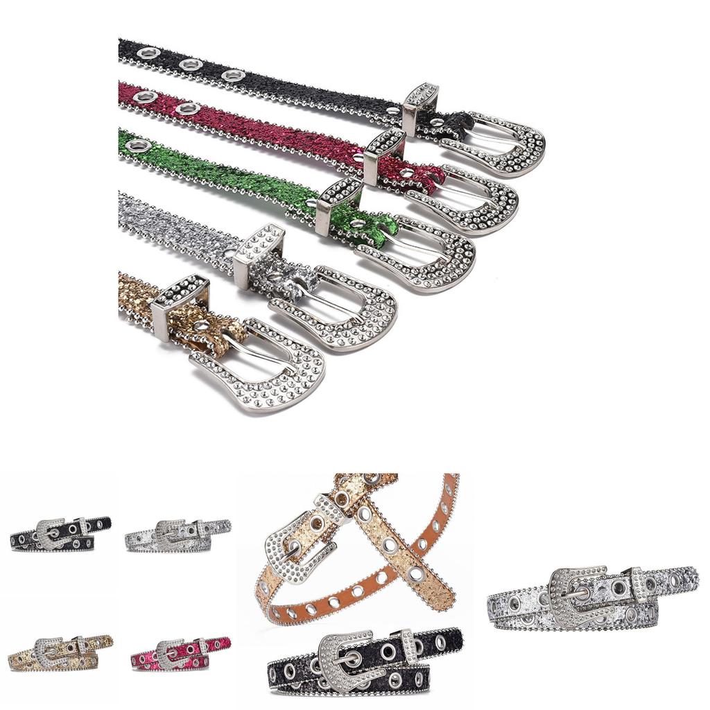 Chic Women's Rhinestone Decorative Buckle Pu Leather Belt Perfect For Y2k Style