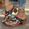 Slippers Summer Shoes Flower-embroidered Thick Heels One-strap Toe Clippers High Heels