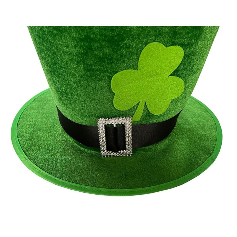 Green Tall Hat StPatrick Day Flat Top Hat Holiday Headdress Irish National Day Celebration Beard Cap Festival Props Hat