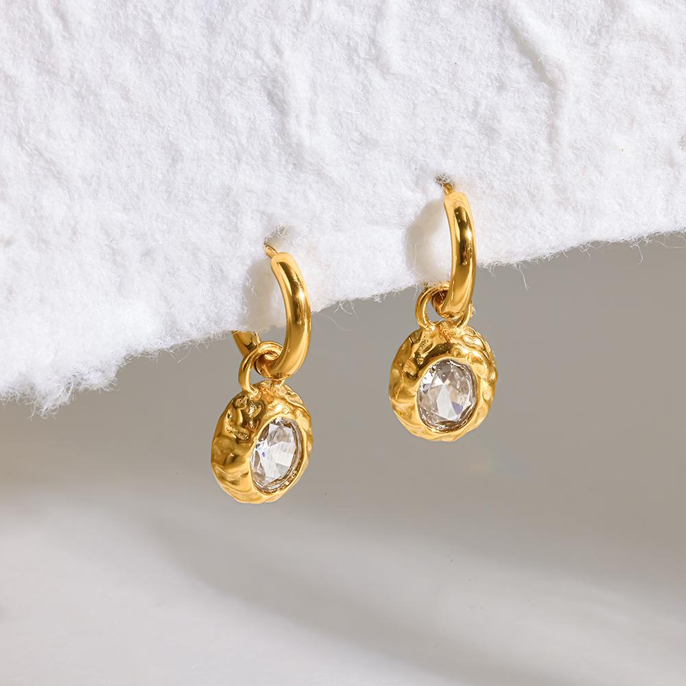ins light luxury fashion hammer bag inlaid with oval zircon pendant earrings earrings simple versatile waterproof earrings
