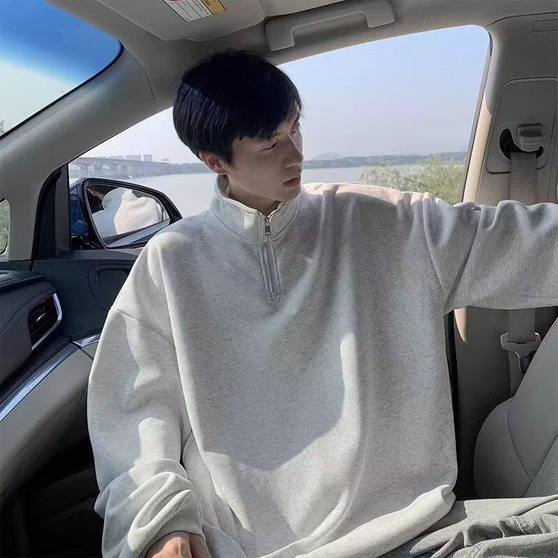 Unisex Stand Collar Half-Zip Solid Color Hoodie - Trendy, Versatile, and Casual Loose Fit Top