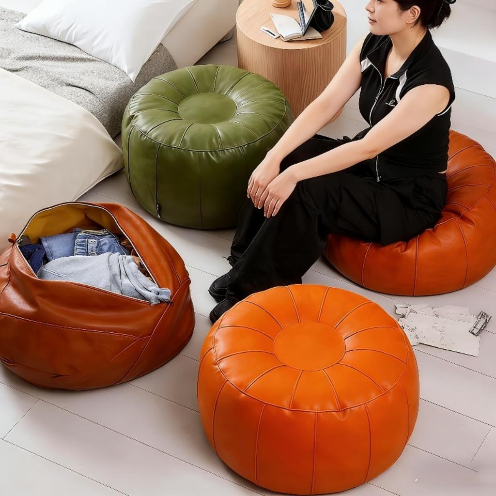 Storage-Friendly Pebble-Shaped Bean Bag Cover, Oval Pumpkin Green, Ideal for Storage
