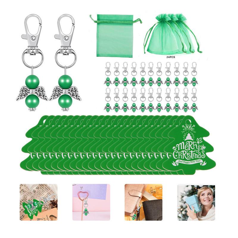 

24 комплекта рождественских украшений в виде крыльев ангела, брелок, подарочный пакет для вечеринки, подарочный мешочек для рождественской елки, бирка, подвеска зелёный