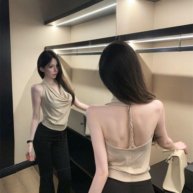 Spicy Girl Sleeveless Draped Halter Red Tank Top - Women's Slim Fit, Flattering & Versatile Summer Style