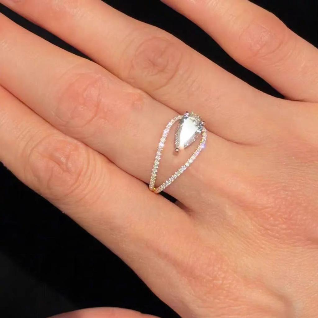 Medieval flash silver full diamond teardrop ring retro atmosphere simple index finger ring fashion temperament versatile ring
