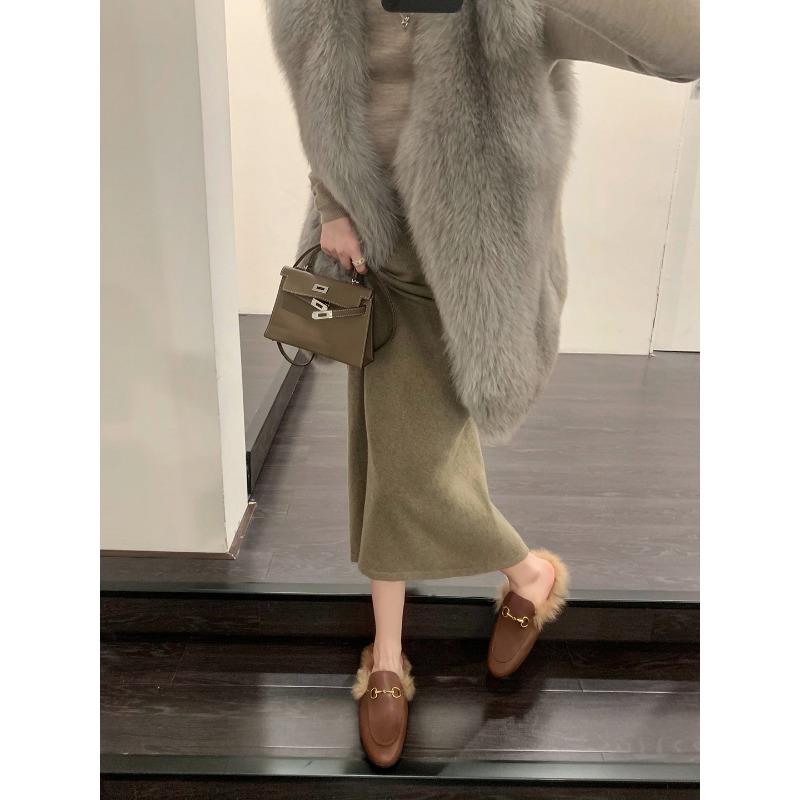 [] Word-of-mouth series~ Horse buckle bag head half slippers wool slippers women's outer wear