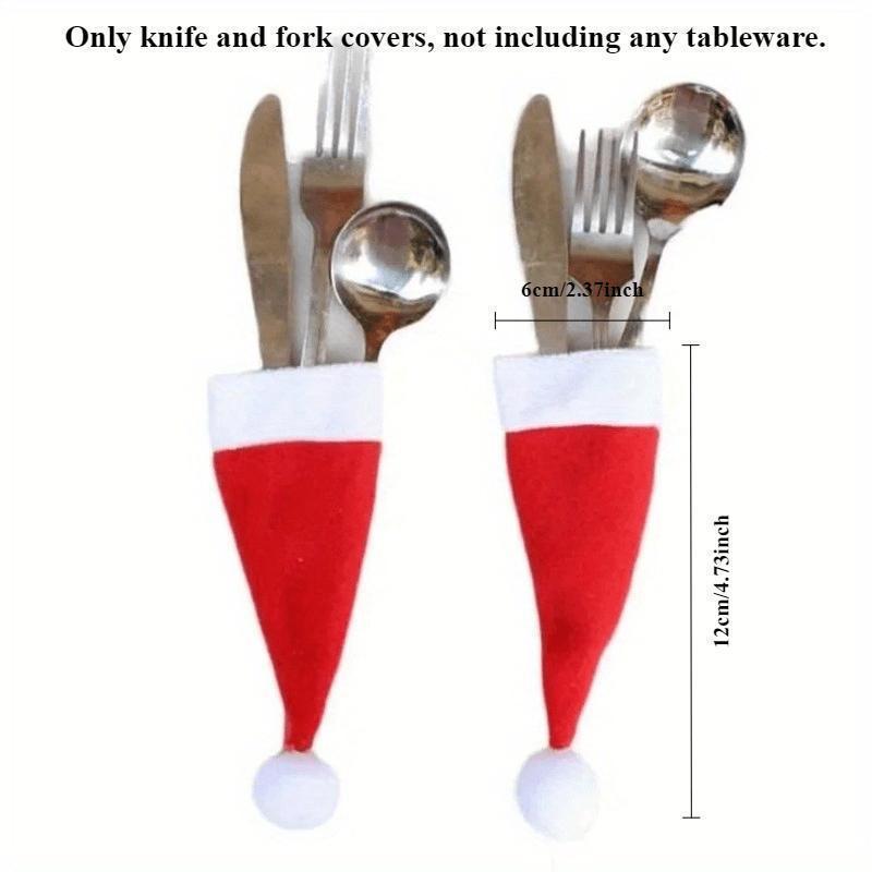 10PCS Christmas Mini Christmas Hat Red Knife And Fork Set Wine Bottle Cover Christmas Small Hat Table Decoration Supplies
