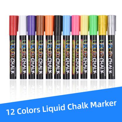 BIGTHUMB Flüssigkreide-Marker, 12 leuchtende Farben mit 3 mm Wendespitze, löschbar, auf Wasserbasis