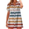 Women Fashion Casual V-neck Short Sleeve Button Stripe Print Dress