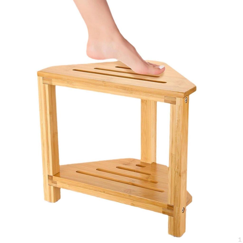 Corner Shower Stool Bamboo Stand Waterproof Two-Tier Lightweight Structure Suitable for Entryway