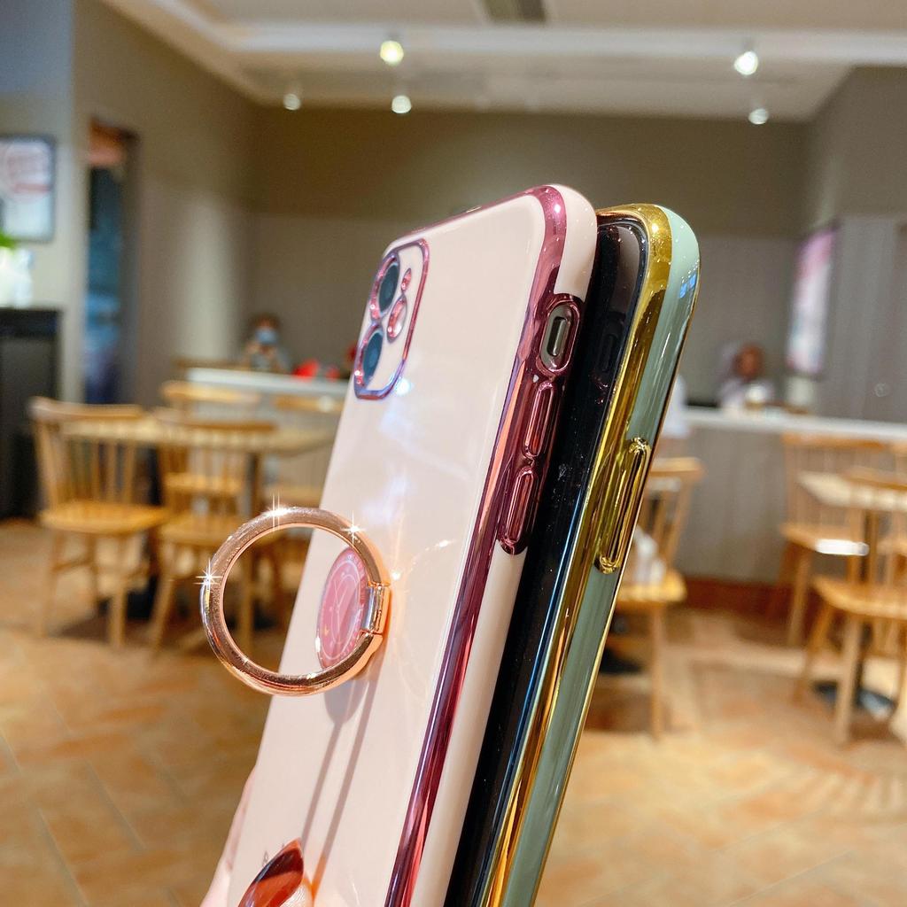 Bling Finger Ring Clock Toy Plating Solid Color Bumper Phone Case For iPhone 14 Samsung Xiaomi Huawei Stand Holder Cute Silicone Shockproof Back Cover