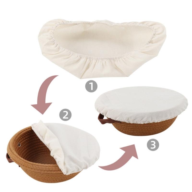 Cotton Bread Bowl Covers Set of 4 Washable Sturdy Linen Fabric Lid for Sourdough Proofing and Kitchen Storage
