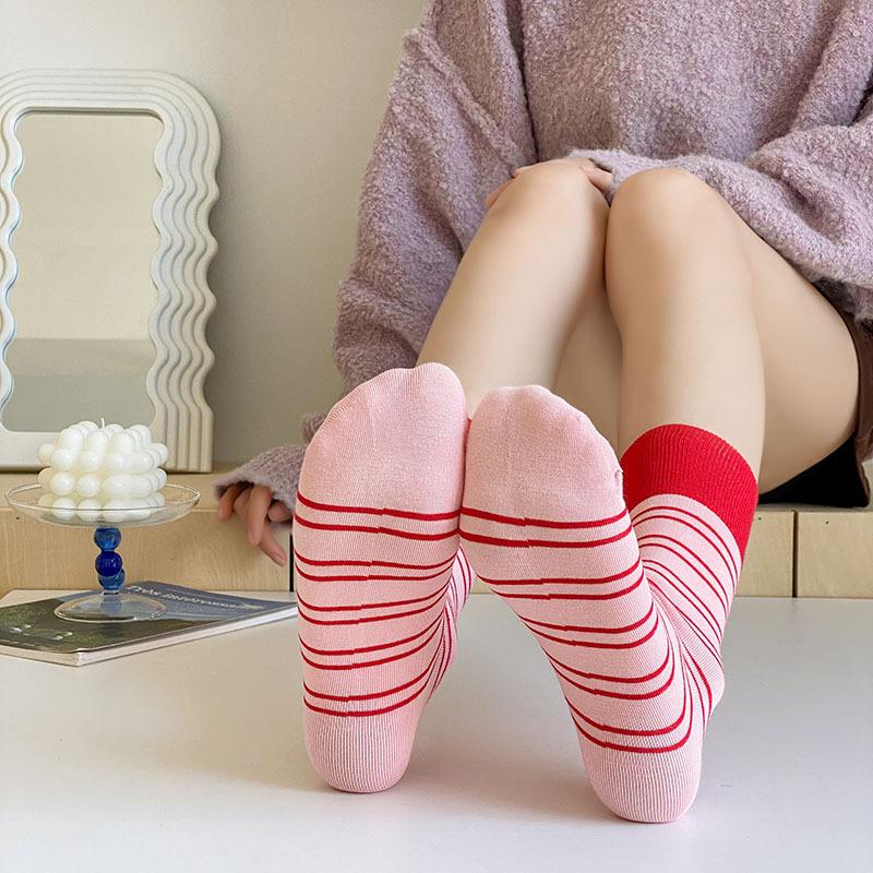 Socks, Dopamine Contrast Striped Socks, Wear Pure Cotton Piles Of Socks