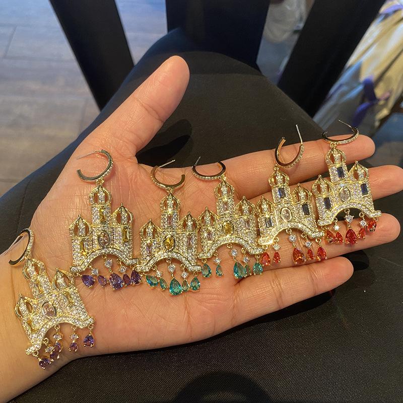 925 Silver Needle Personality Earrings Fairytale Castle Earrings for Girl Cute Earrings Women's Jewelry Party Gift