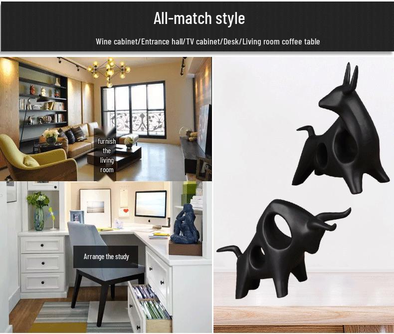 Light Luxury Abstract Cow Figurine: Wealth-Attracting Decor for Living Room, Wine Cabinet, or Office – Elegant Opening Gift