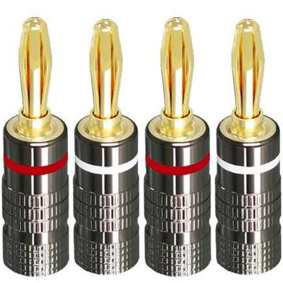 CwrsYJ Banana 24K Gold Double Screw Compatible with Speaker Set of 4 Plugs, 4.5mm, Solderless, Plated, Fixing, 12-18AWG Cables,