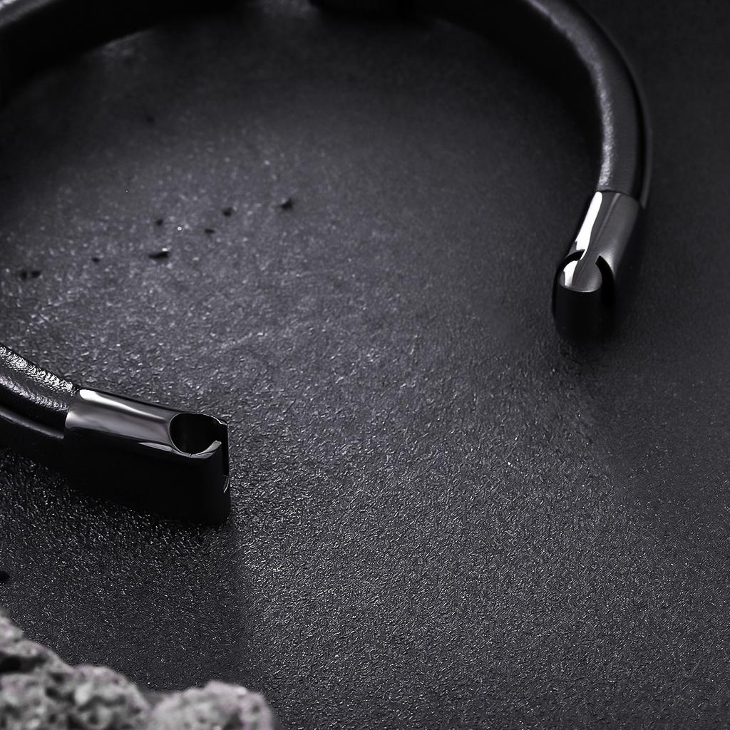 8-character leather braided bracelet with unique retro style stainless steel clasp jewelry for both men and women