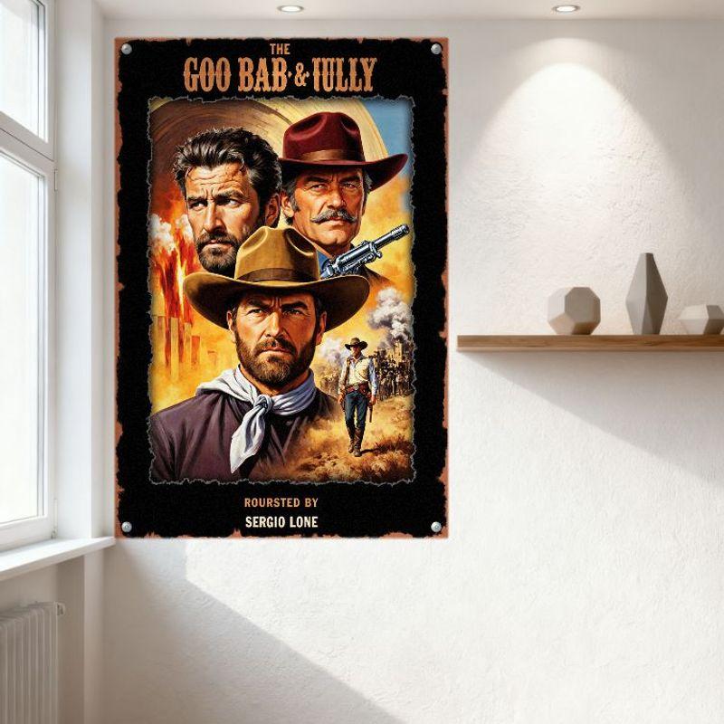 Vintage The Goo Bab & Tully Westernfilm Metallplåtsskylt Åldrad Metalltextur Inramad Väggplakett för Man Cave Bar Heminredning