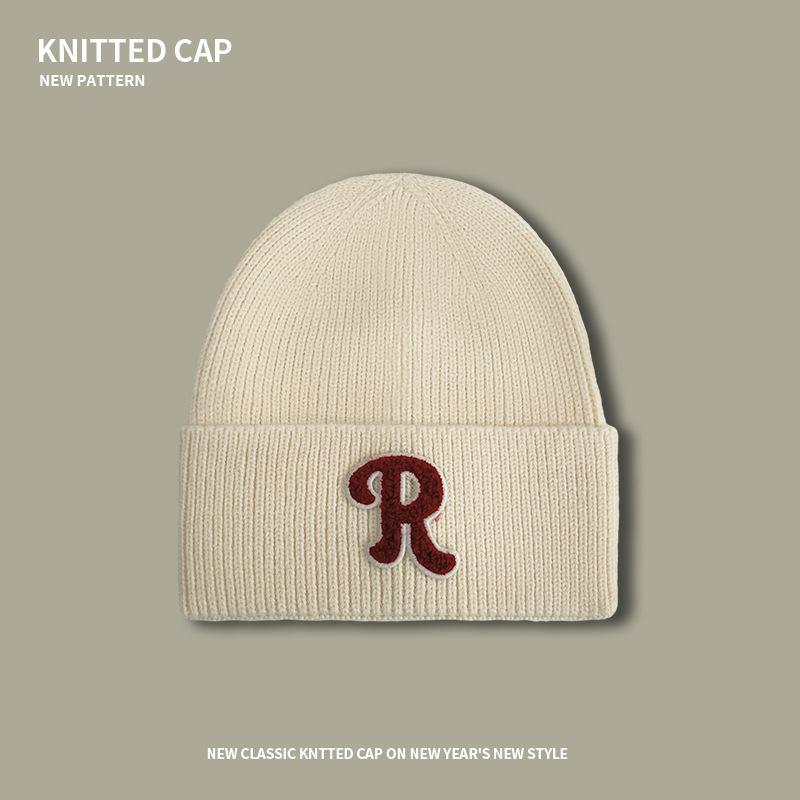 R Buchstabe süß cool vielseitig trendig Strickmütze Herbst und Winter verdickt warm Ohrenschützer Wollärmel Kopf Kältemütze
