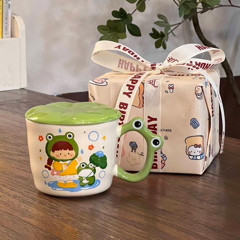Hochwertiges Geburtstagsgeschenk niedliche Karte Frosch Junge Keramiktasse für Jungen und Mädchen und Kinder Souvenir Geschenkbox