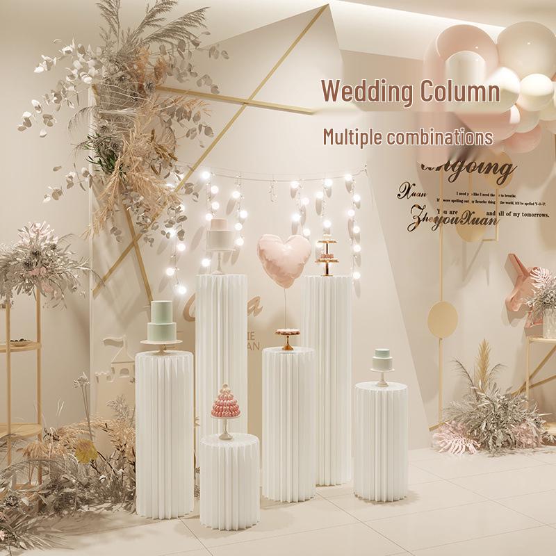 Multi-Layer Folding Exhibition Stand & Wedding Aisle Display Rack with Creative Cylinder Design