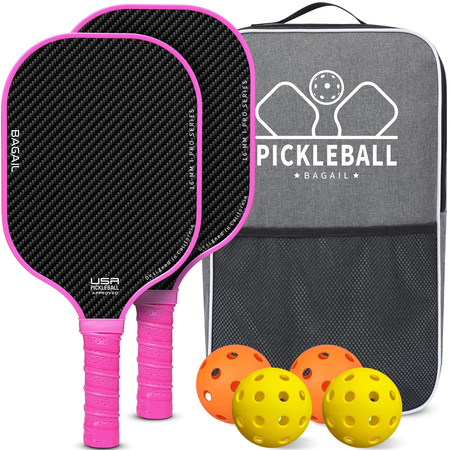 

BAGAIL Pickleball Pickleball USAPA Honeycomb Pickleball Carry Bag Pickleball Gift for Beginners and Pink Paddles, Rackets, Approved, Non-Slip