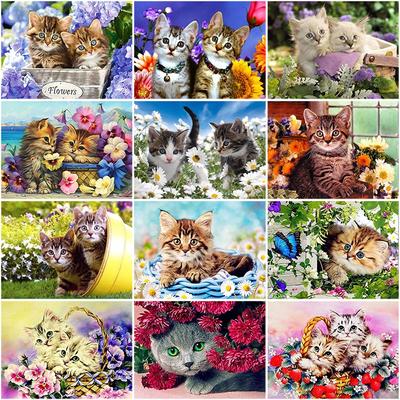 5D Diamond Painting Cat Full Round Rhinestones Pictures Animals Diamond Embroidery Cross Stitch